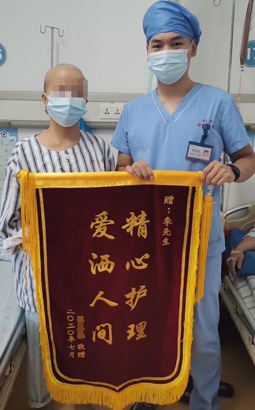 患者，女，35岁。脑肿瘤多次手术后复发11年余，再次复发1月余，2020年5月5日入院；5月29日行“左额颞顶叶复发室管膜瘤切除术+硬脑膜修补术+颅骨成形术”，术后继续给与放化疗及康复训练等。